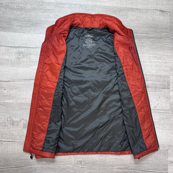 LL Bean Vest Men's Small Orange Quilted PrimaLoft Packaway Nylon Puffer Full Zip - Picture 6 of 7